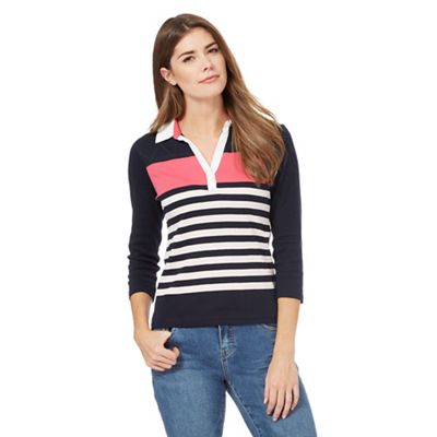 Maine New England Pink striped collar top